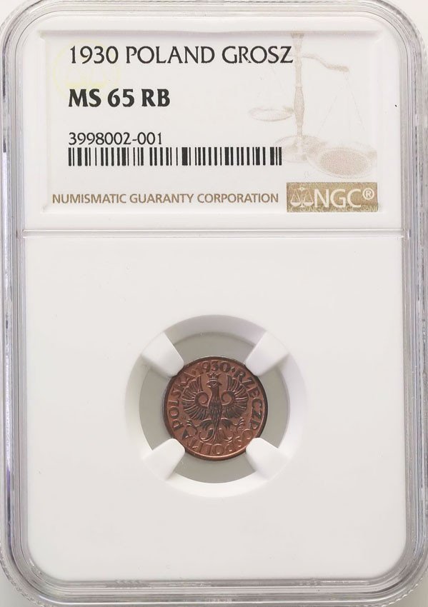 1 grosz 1930 NGC MS65 RB